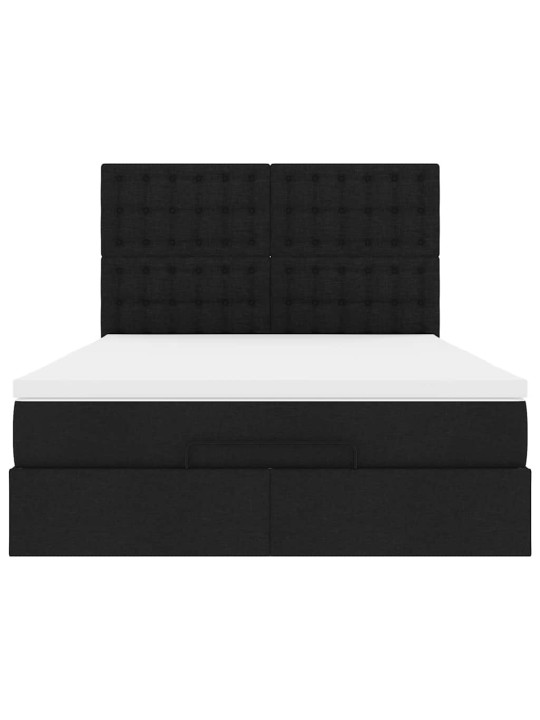 OTTOMANI VOODI MADRATSITA JA LED, MUST, 140X200 CM, KANGAS