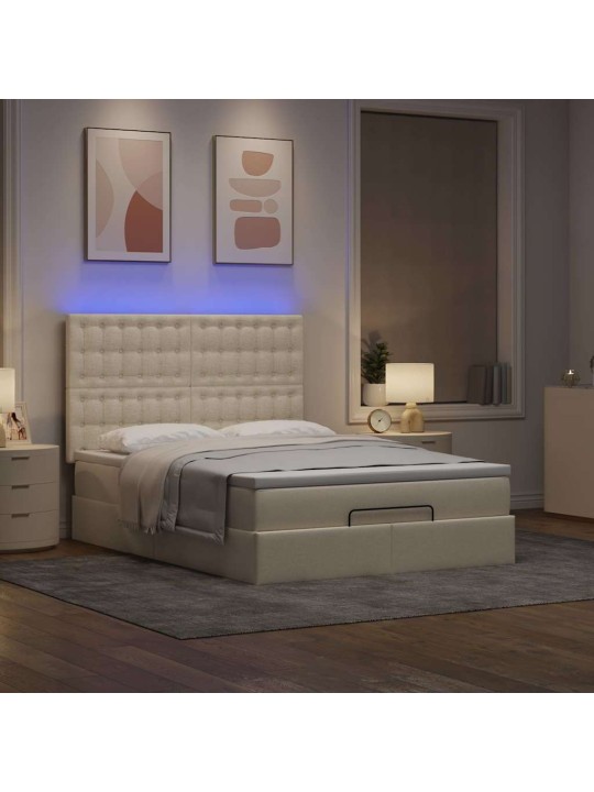 OTTOMANI VOODI MADRATSITA JA LED, KREEMJAS, 140X200 CM, KANGAS