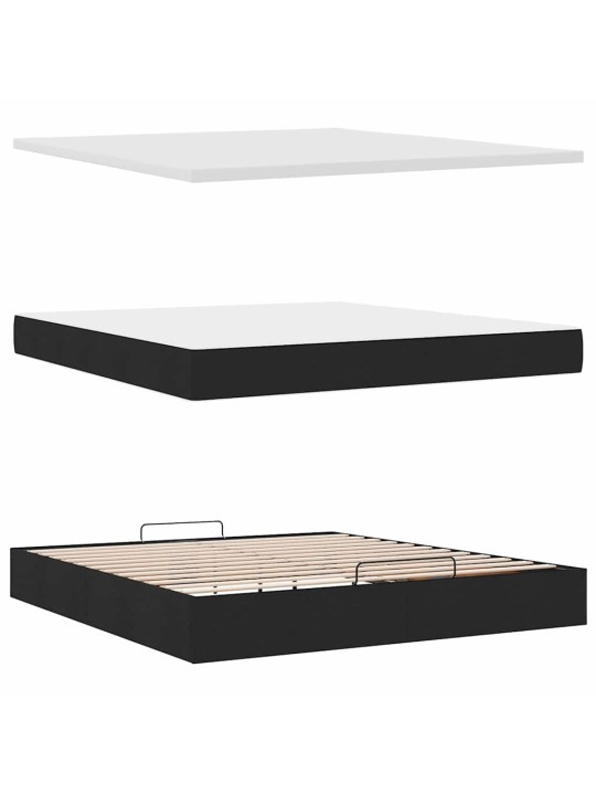 OTTOMANI VOODI MADRATSI JA LED, MUST, 180X200CM, KANGAS