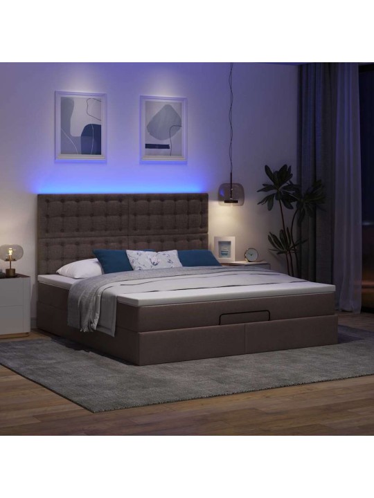 OTTOMANI VOODI MADRATSI JA LED, TUMEPRUUN, 180X200CM, KANGAS