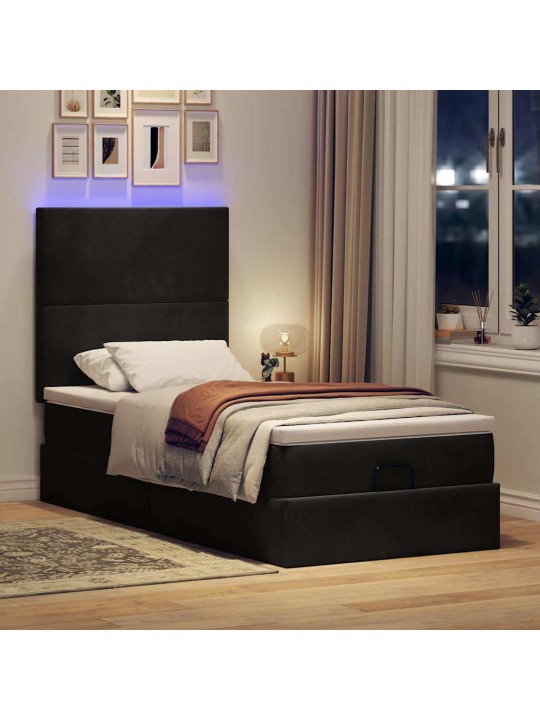 OTTOMANI VOODIRAAM MADRATSITEGA, MUST, 90X190 CM, SAMET