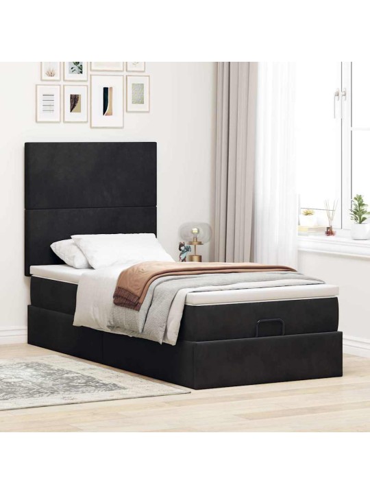 OTTOMANI VOODIRAAM MADRATSITEGA, MUST, 90X190 CM, SAMET