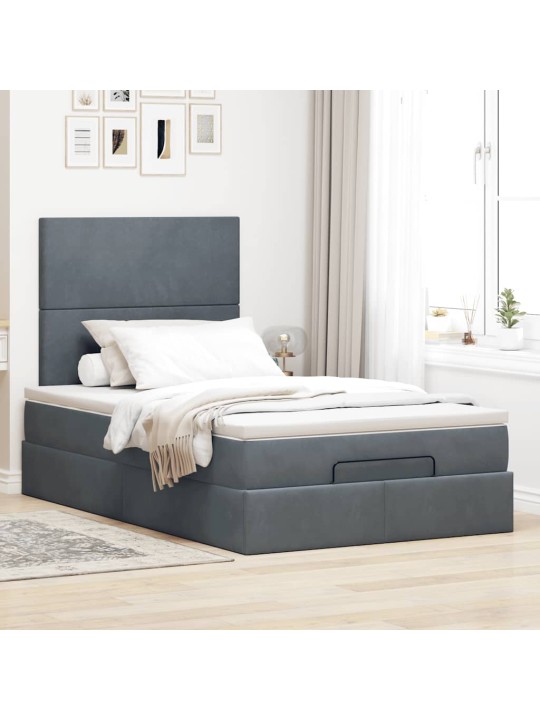 Ottomani voodiraam madratsitega, tumehall, 120x190 cm, samet
