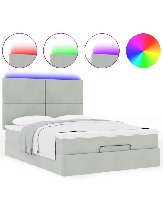 OTTOMANI VOODI MADRATSITEGA JA LED, HELEHALL, 140X190CM, SAMET