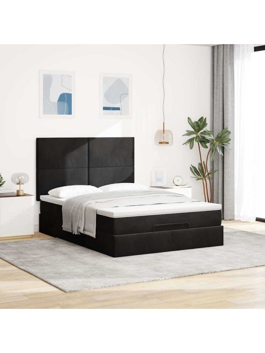 Ottomani voodi madratsitega ja led, must, 140x190cm, samet
