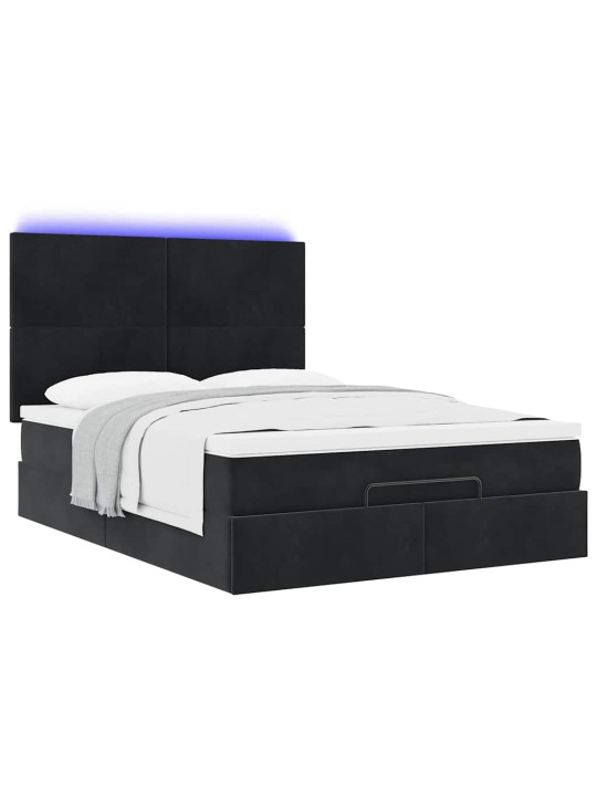 Ottomani voodi madratsitega ja led, must, 140x190cm, samet