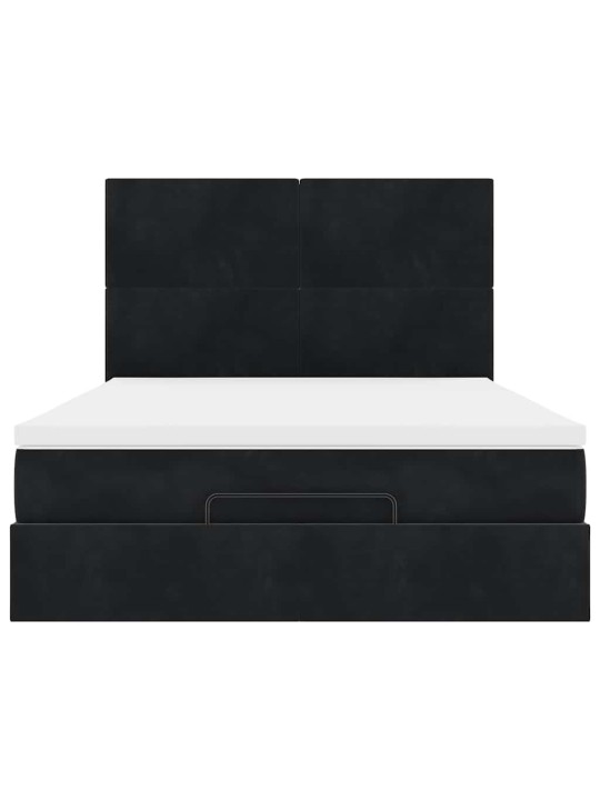Ottomani voodi madratsitega ja led, must, 140x190cm, samet