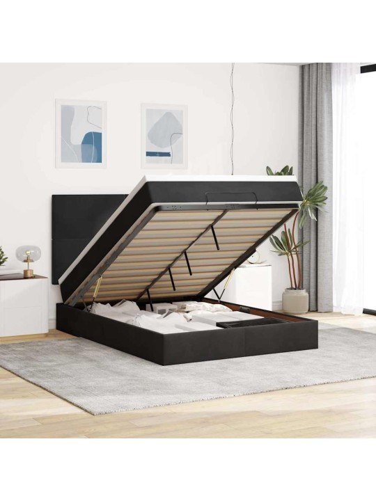 Ottomani voodi madratsitega ja led, must, 140x190cm, samet