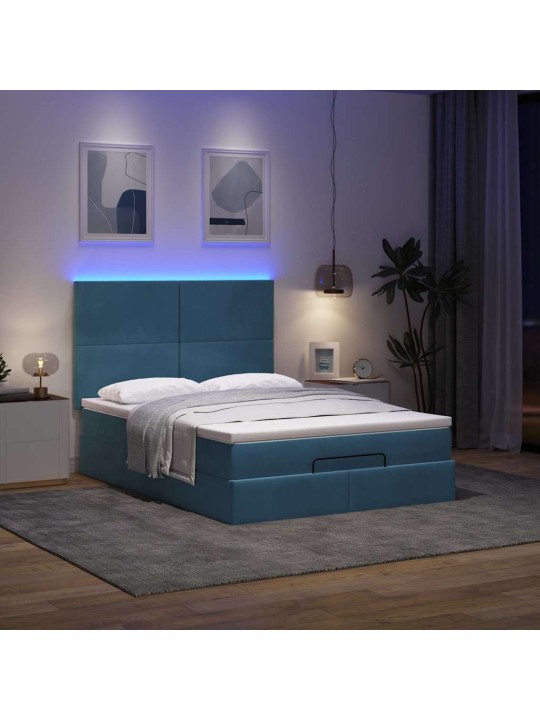 OTTOMANI VOODI MADRATSITEGA&LED, TUMESININE, 140X190CM, SAMET