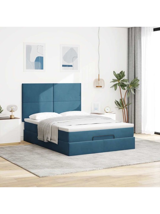 OTTOMANI VOODI MADRATSITEGA&LED, TUMESININE, 140X190CM, SAMET