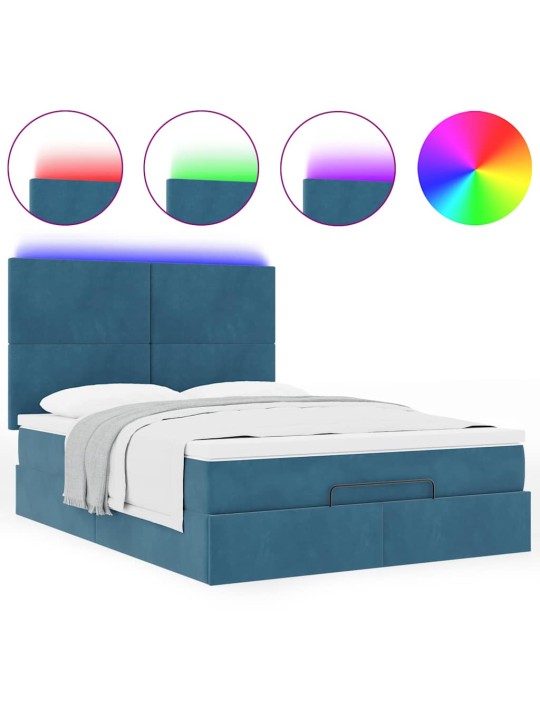 OTTOMANI VOODI MADRATSITEGA&LED, TUMESININE, 140X190CM, SAMET