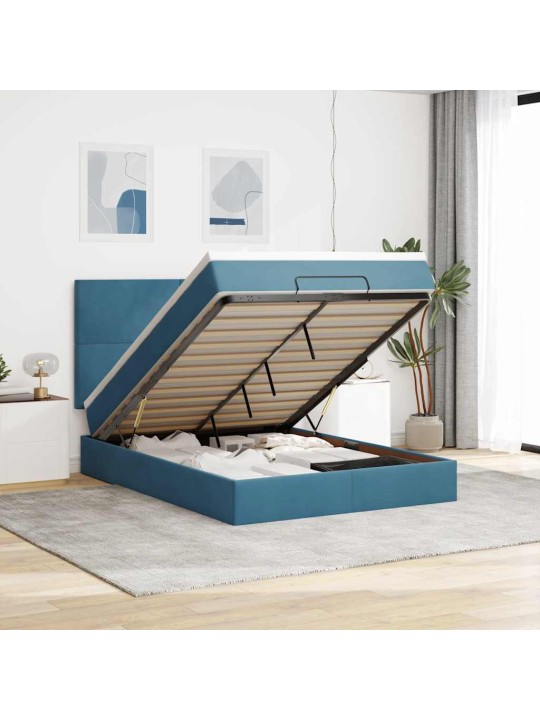OTTOMANI VOODI MADRATSITEGA&LED, TUMESININE, 140X190CM, SAMET