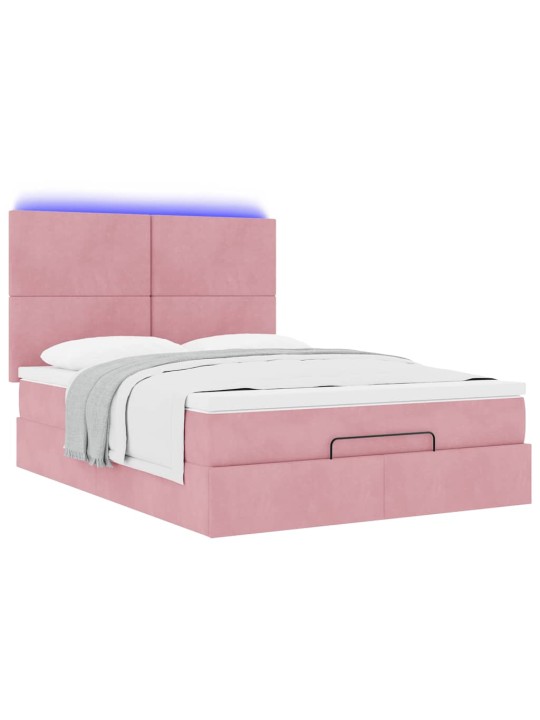 OTTOMANI VOODI MADRATSITEGA JA LED, ROOSA, 140X190CM, SAMET