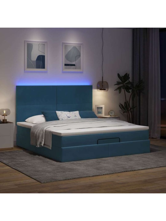 OTTOMANI VOODIRAAM MADRATSITEGA, TUMESININE, 160X200 CM, SAMET