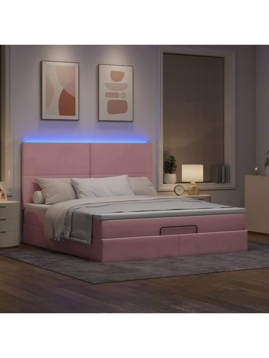 OTTOMANI VOODIRAAM MADRATSITEGA, ROOSA, 160X200 CM, SAMET