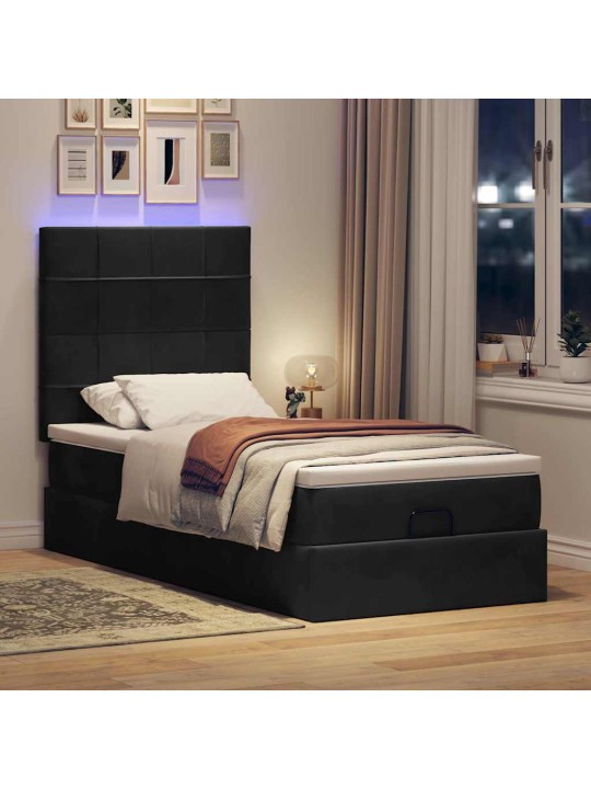 OTTOMANI VOODIRAAM MADRATSITEGA, MUST, 90X190 CM, SAMET