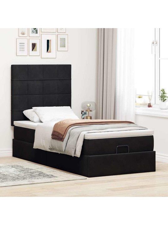 OTTOMANI VOODIRAAM MADRATSITEGA, MUST, 90X190 CM, SAMET