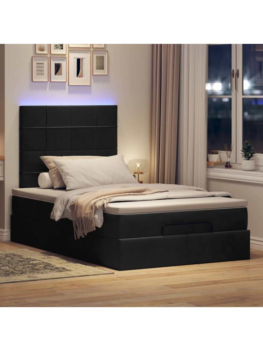 OTTOMANI VOODIRAAM MADRATSITEGA, MUST, 120X200 CM, SAMET