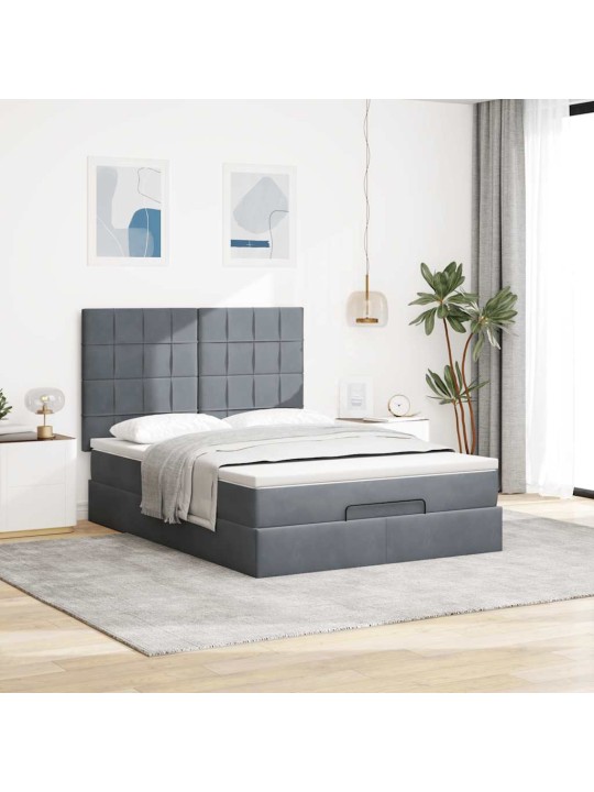 OTTOMANI VOODI MADRATSITEGA JA LED, TUMEHALL, 140X190CM, SAMET