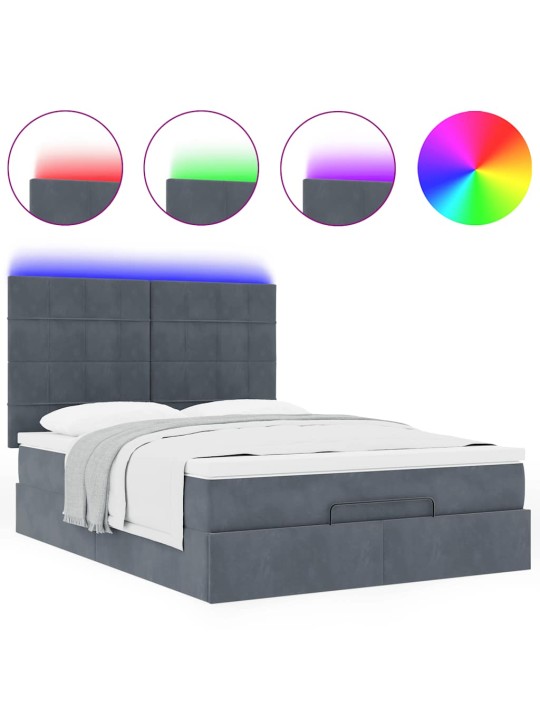 OTTOMANI VOODI MADRATSITEGA JA LED, TUMEHALL, 140X190CM, SAMET