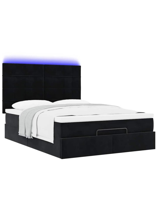 Ottomani voodi madratsitega ja led, must, 140x190cm, samet