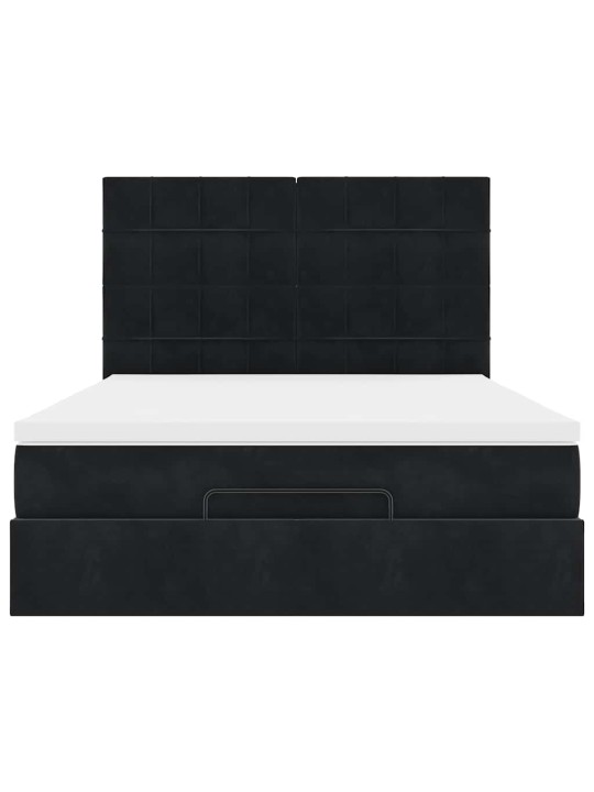 Ottomani voodi madratsitega ja led, must, 140x190cm, samet