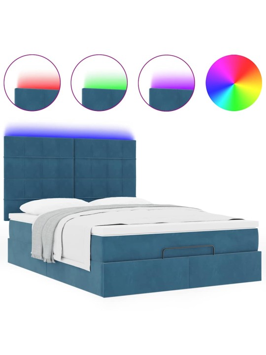 OTTOMANI VOODI MADRATSITEGA&LED, TUMESININE, 140X190CM, SAMET