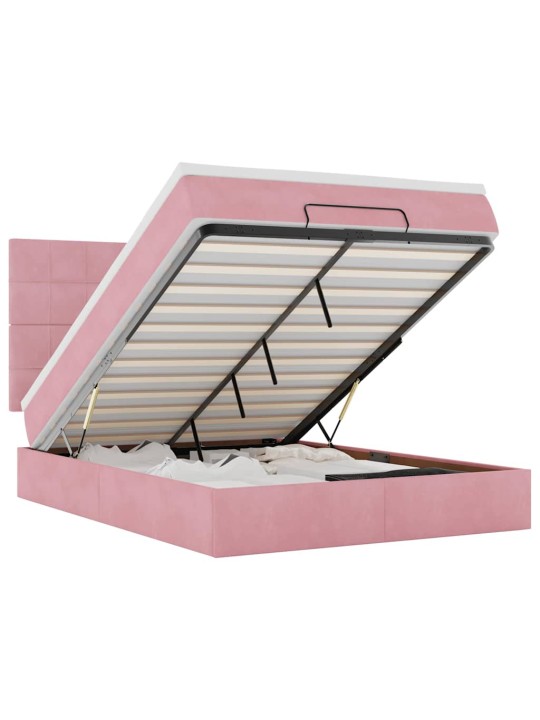 OTTOMANI VOODI MADRATSITEGA JA LED, ROOSA, 140X190CM, SAMET
