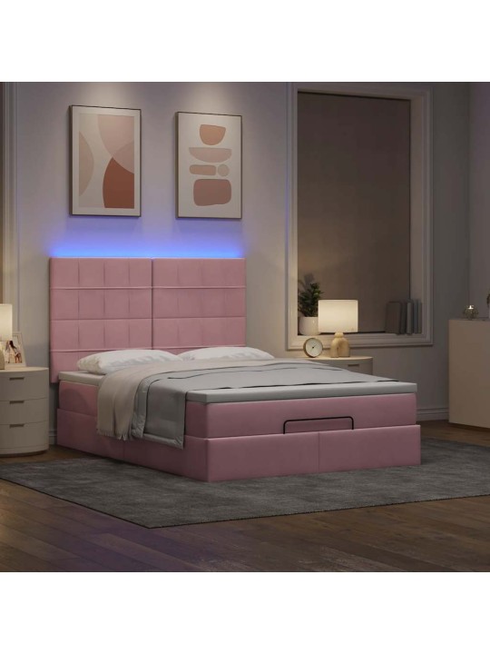 OTTOMANI VOODI MADRATSITEGA JA LED, ROOSA, 140X190CM, SAMET
