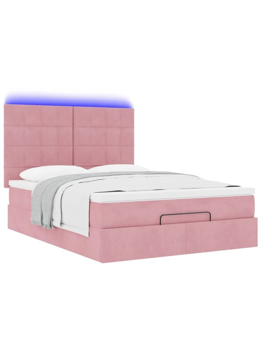 OTTOMANI VOODI MADRATSITEGA JA LED, ROOSA, 140X190CM, SAMET