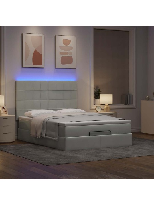 OTTOMANI VOODI MADRATSITEGA JA LED, HELEHALL, 140X200 CM, SAMET