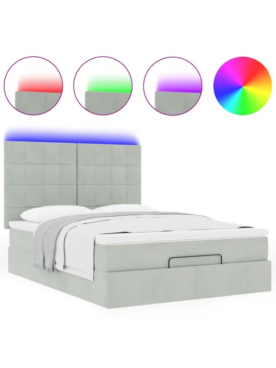 OTTOMANI VOODI MADRATSITEGA JA LED, HELEHALL, 140X200 CM, SAMET