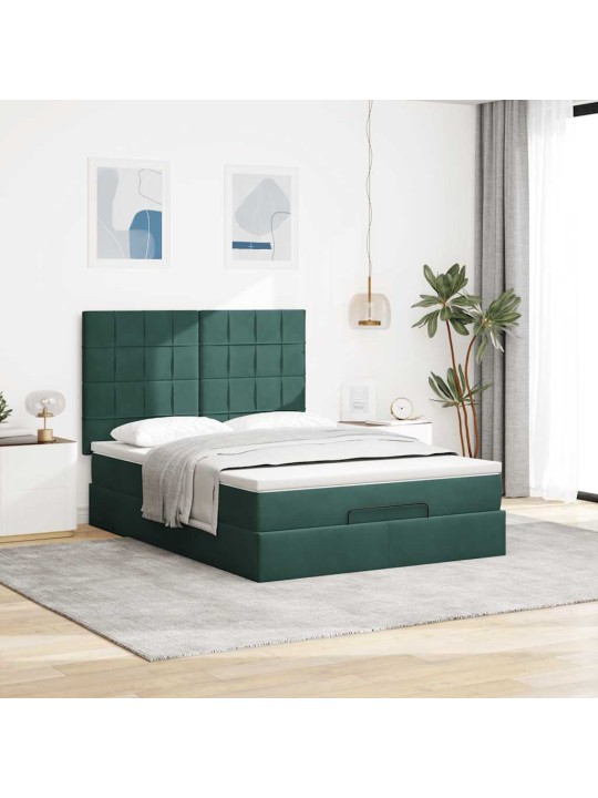 Ottomani voodi madratsitega&led, tumeroheline, 140x200cm, samet