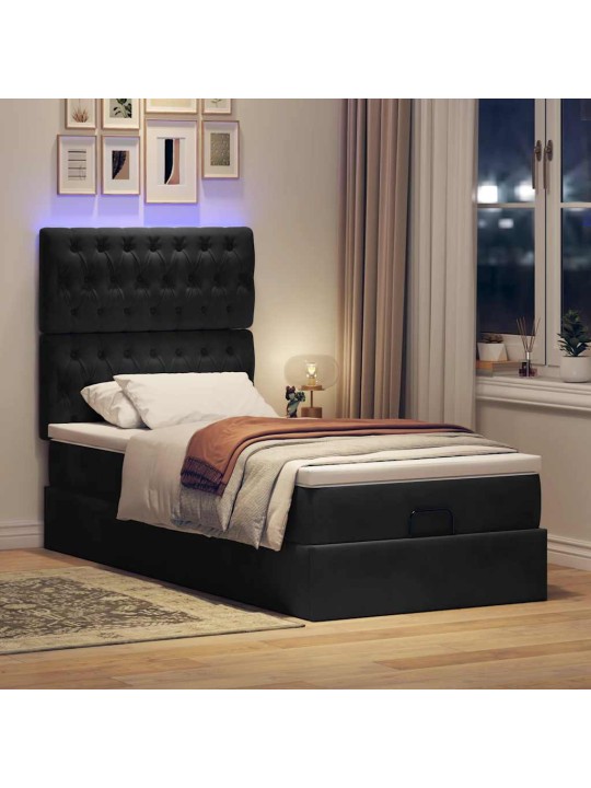 Ottomani voodiraam madratsitega, must, 80x200 cm, samet