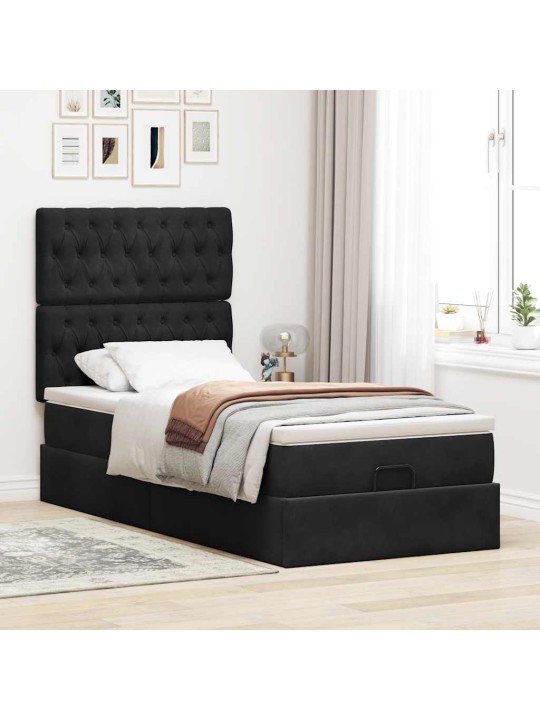 Ottomani voodiraam madratsitega, must, 80x200 cm, samet