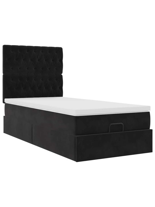 Ottomani voodiraam madratsitega, must, 80x200 cm, samet