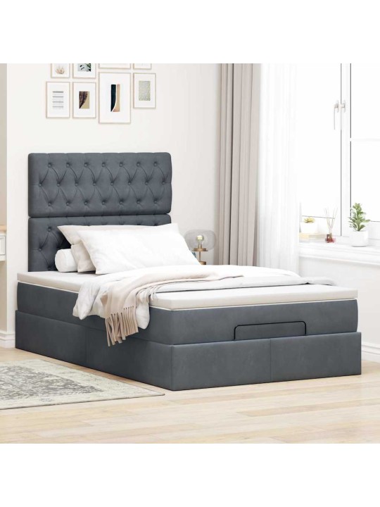 Ottomani voodiraam madratsitega, tumehall, 120x190 cm, samet