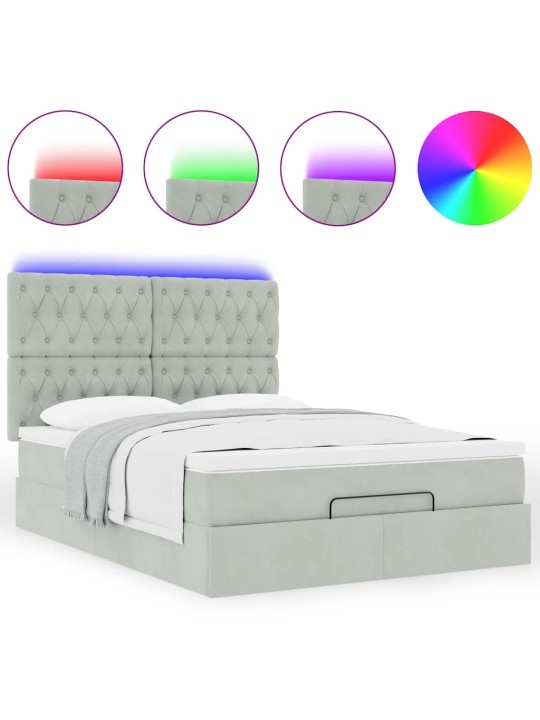 OTTOMANI VOODI MADRATSITEGA JA LED, HELEHALL, 140X190CM, SAMET