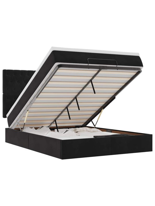Ottomani voodi madratsitega ja led, must, 140x190cm, samet