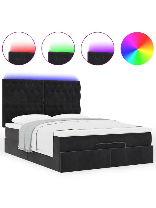 Ottomani voodi madratsitega ja led, must, 140x190cm, samet
