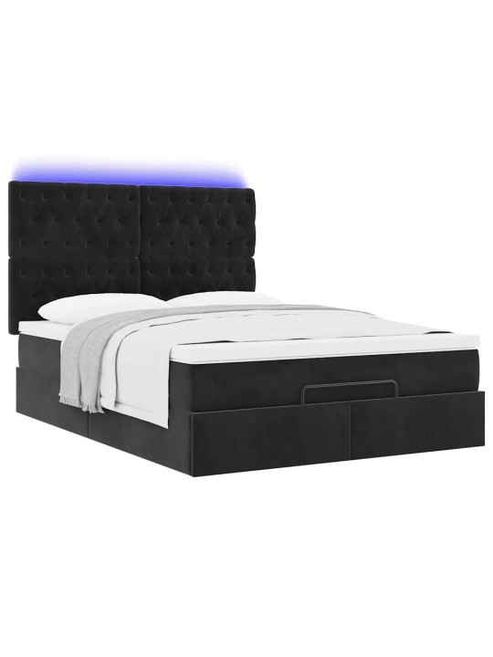 Ottomani voodi madratsitega ja led, must, 140x190cm, samet