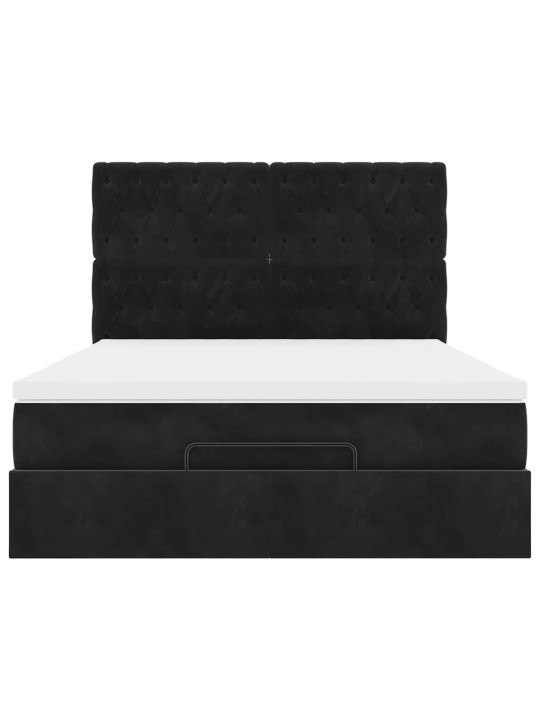Ottomani voodi madratsitega ja led, must, 140x190cm, samet