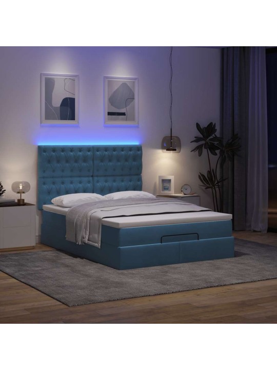 OTTOMANI VOODI MADRATSITEGA&LED, TUMESININE, 140X190CM, SAMET
