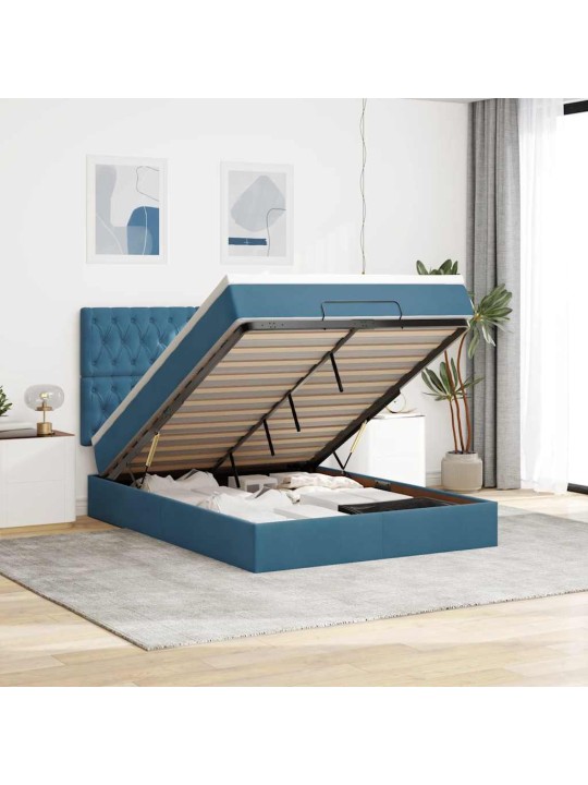 OTTOMANI VOODI MADRATSITEGA&LED, TUMESININE, 140X190CM, SAMET