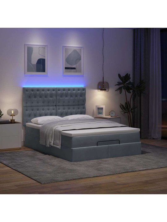 OTTOMANI VOODI MADRATSITEGA JA LED, TUMEHALL, 140X200CM, SAMET