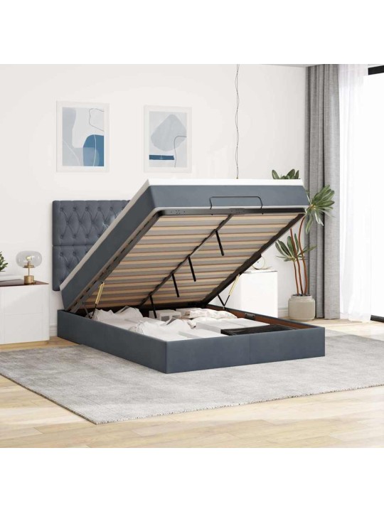 OTTOMANI VOODI MADRATSITEGA JA LED, TUMEHALL, 140X200CM, SAMET