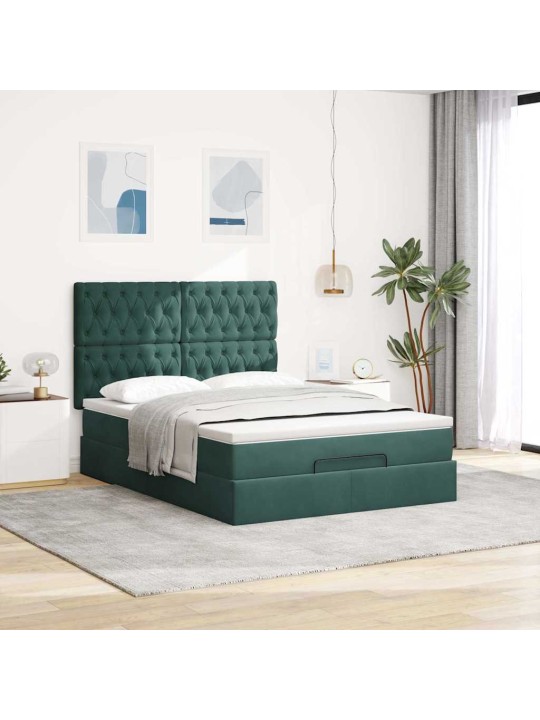Ottomani voodi madratsitega&led, tumeroheline, 140x200cm, samet