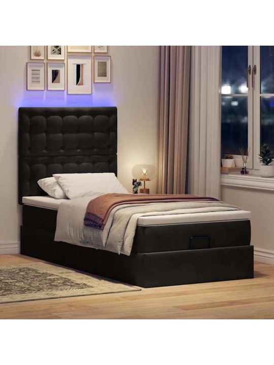 Ottomani voodiraam madratsitega, must, 80x200 cm, samet