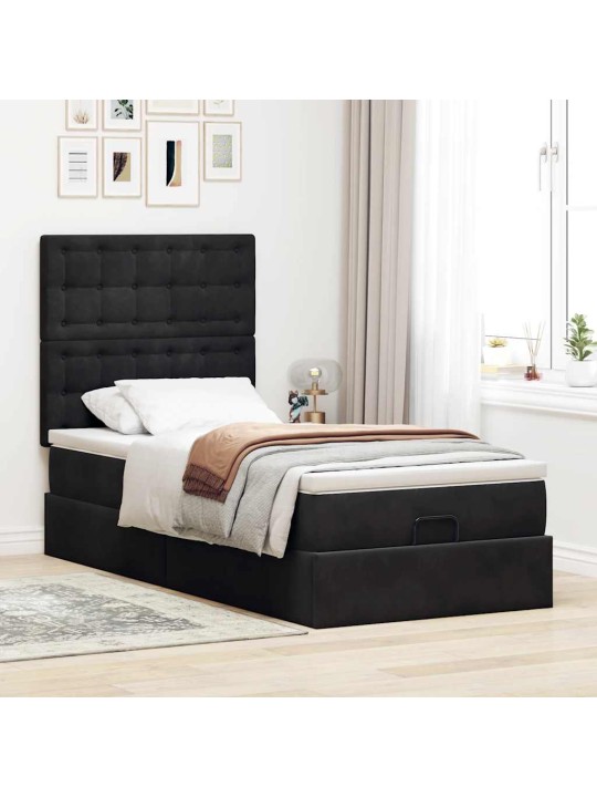 OTTOMANI VOODIRAAM MADRATSITEGA, MUST, 90X190 CM, SAMET