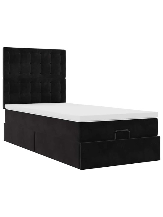 OTTOMANI VOODIRAAM MADRATSITEGA, MUST, 90X190 CM, SAMET